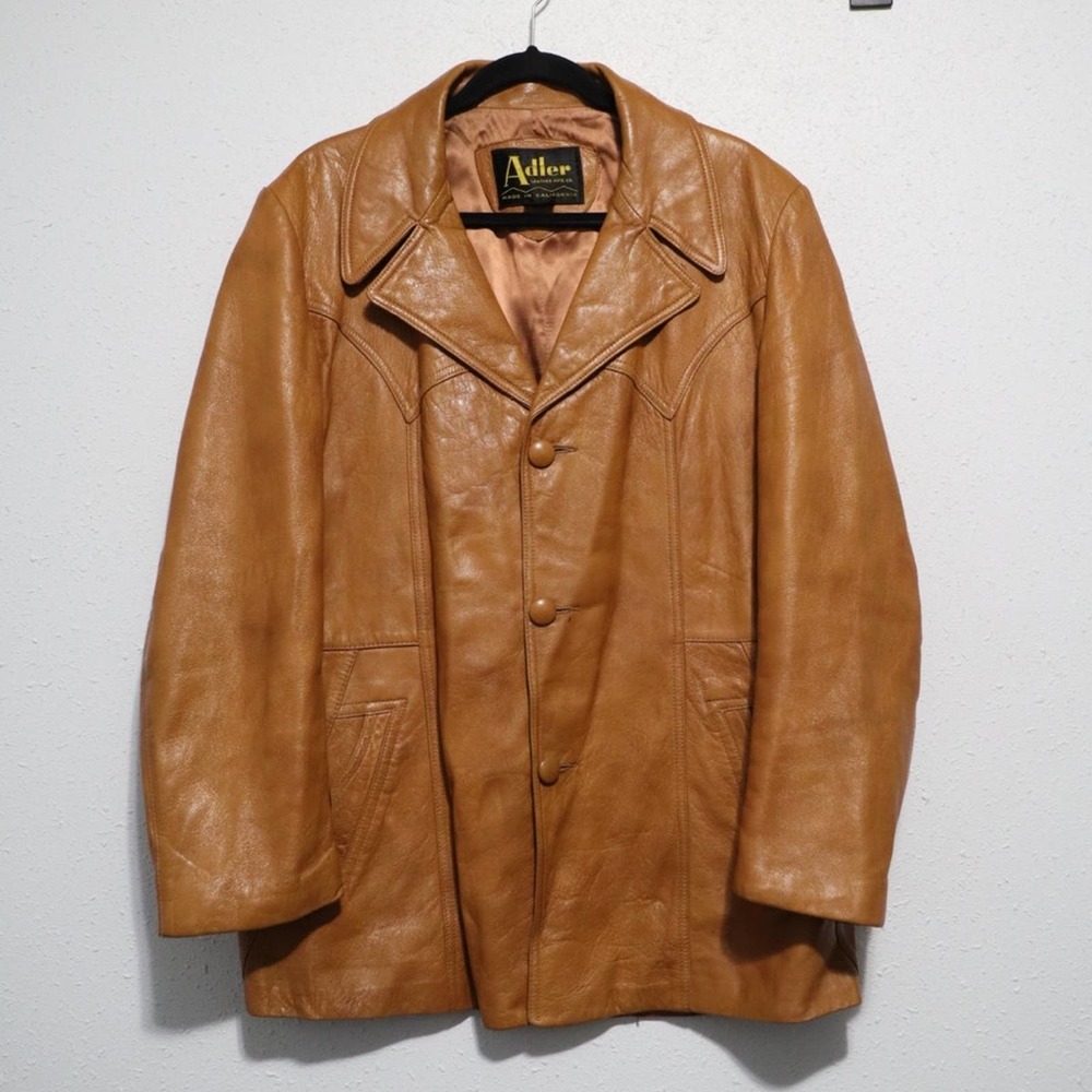 ADLER | Light Brown Saddle Leather Coat Size 46 (Size XL-XXL) vintage